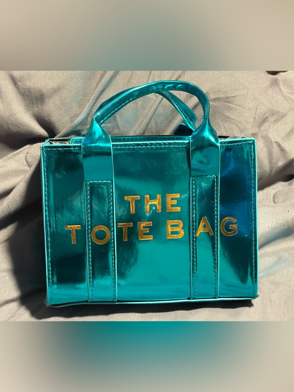 Mini Metallic Teal Tote Bag